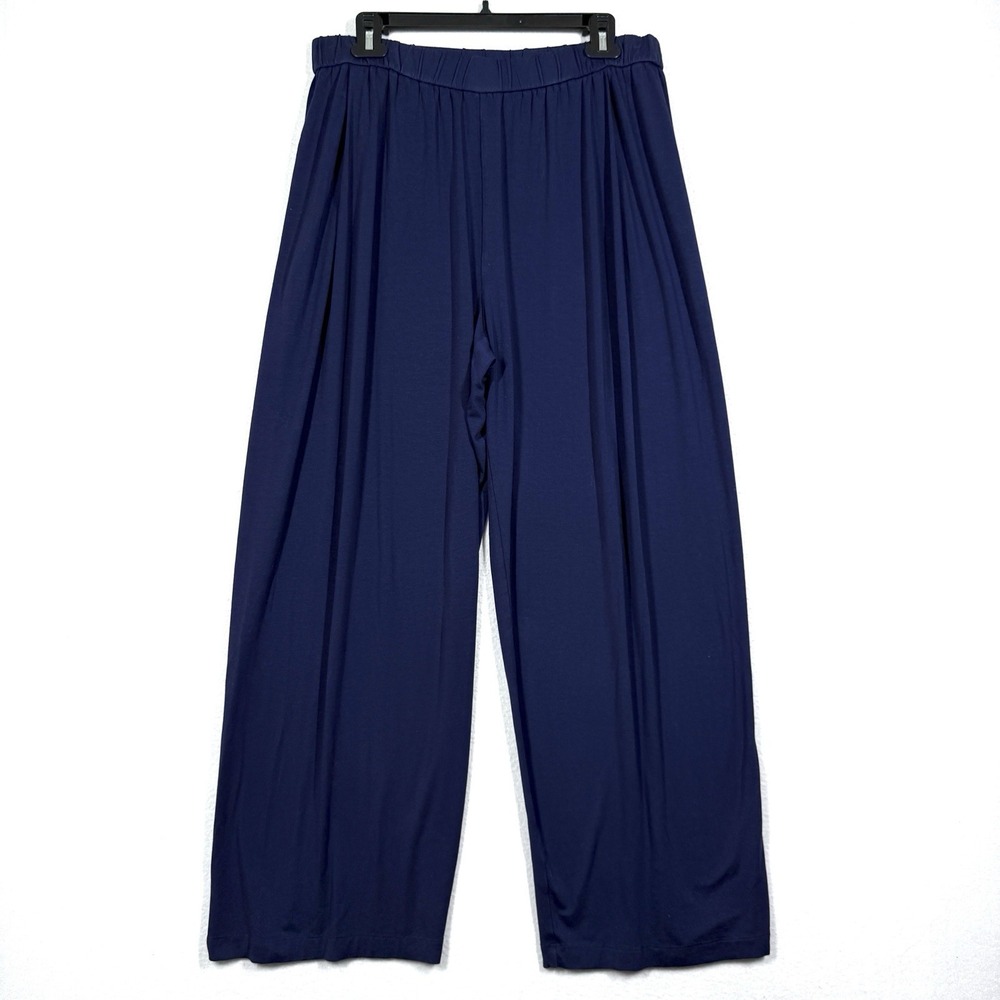 Eileen Fisher Pants Womens Medium Wide Leg Stretch Jersey Relaxed Flowy Blue